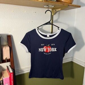Navy Blue New York Graphic Women’s Baby Tee Top